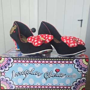 Classic Minnie Mouse Irregular Choice Black Heels with Red Polka Dot Accents
